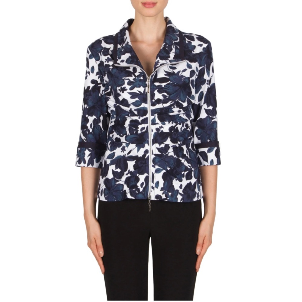 JOSEPH RIPKOFF Navy White Floral 181773 ZIP FRONT Jacket 12